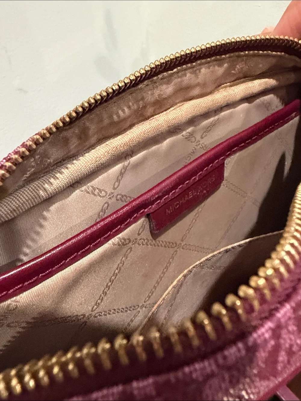 Michael Kors Rose Pink Signature MK Crossbody with Gold Chain